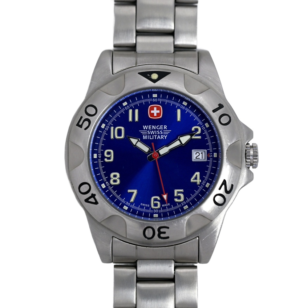 Swiss Military Wenger Men's Dive Watch 42mm Vintage 1990's Blue Sunburst Dial